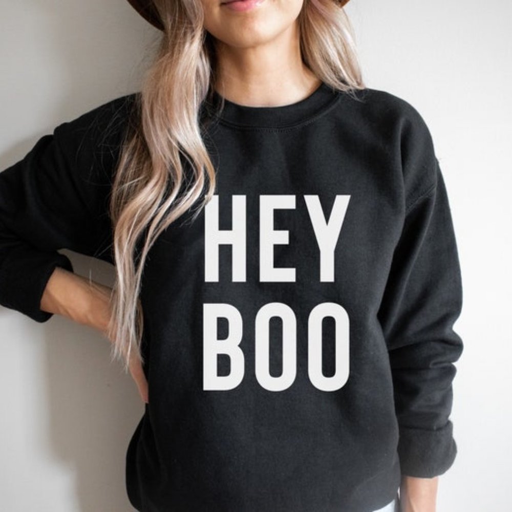 Hey Boo Black + White Graphic Sweatshirt